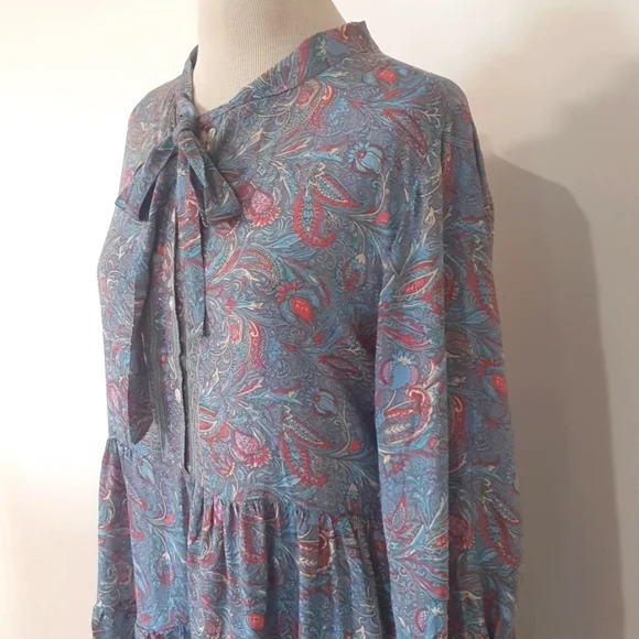 Caravan Co Size 12 approx Blue Floral Silk Blend Boho Dress - Picture 3 of 8